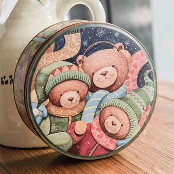 

Medium Small Christmas Round Gift Box Bear Cookie Cookie Packaging Tinplate Box Bird's Nest Cattle Sugar Bowl