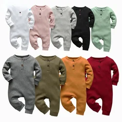 Barboteuse en coton tricoté à manches longues pour bébé garçon et fille,combinaison de 9 couleurs unies, vêtement côtelé pour enfant de bas âge, tenue de nouveau né, 
