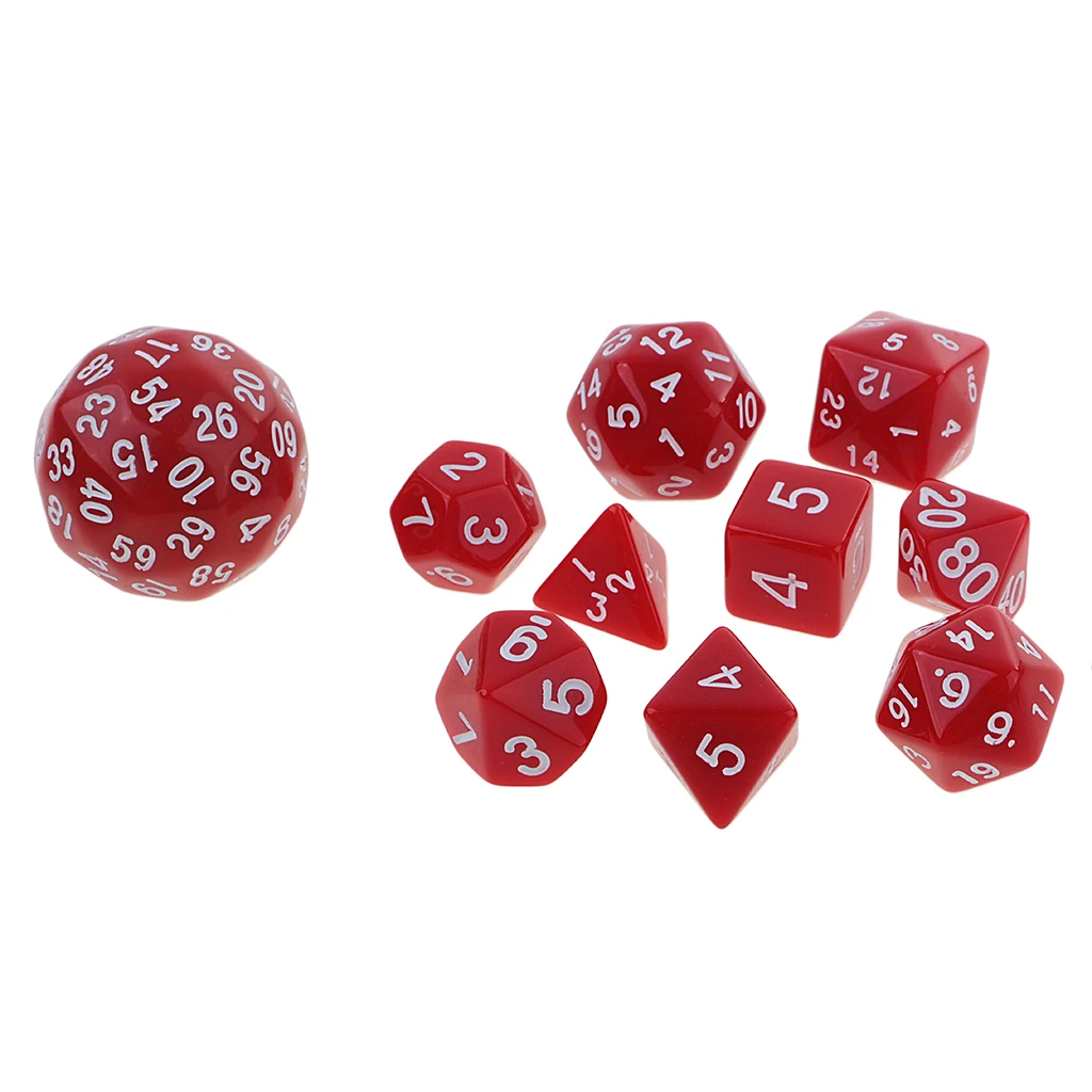 Pack of 10 Dice Set-D4, D6, D8, D10, D12, D20, D24, D30, D60 Acrylic Dice Multicolor Board Game Dice Party Gambling Dices
