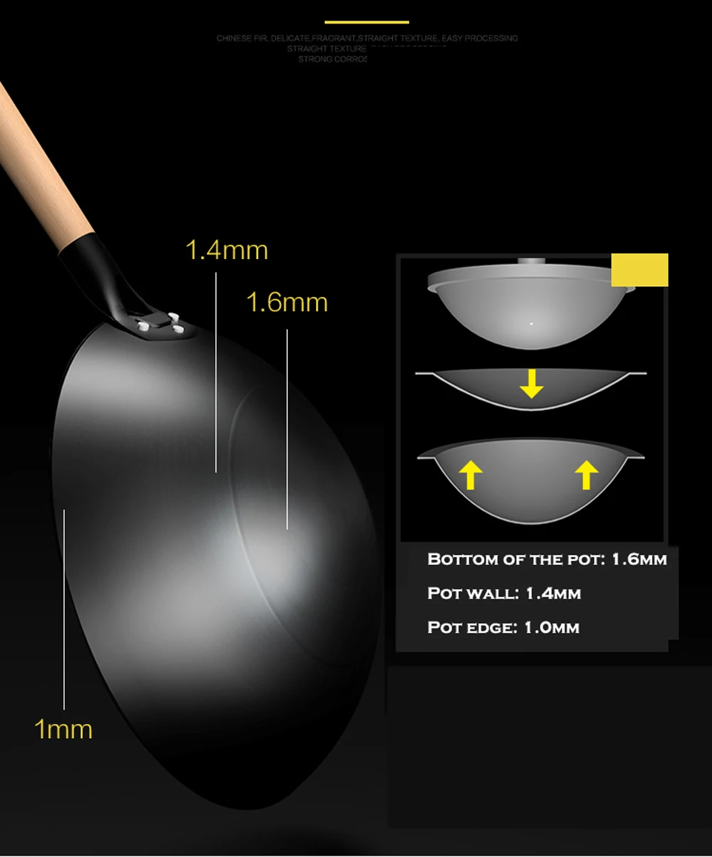 Железная вок ручной работы 32 см большой неприлипающий ВОК газовая плита