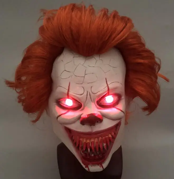 led latex mask Джокер Pennywise Косплей Костюм с маской Стивен Кинг It Chapter Two 2 ужасов клоун Хэллоуин костюм бутафорская маска - Цвет: led latex mask