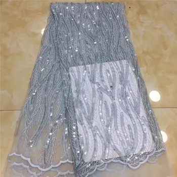 

Beautiful Sequined Lace Fabric With sequins 2020 Latest Design African Tulle Lace Fabric For Nigerian Women Dress Onion sky blue