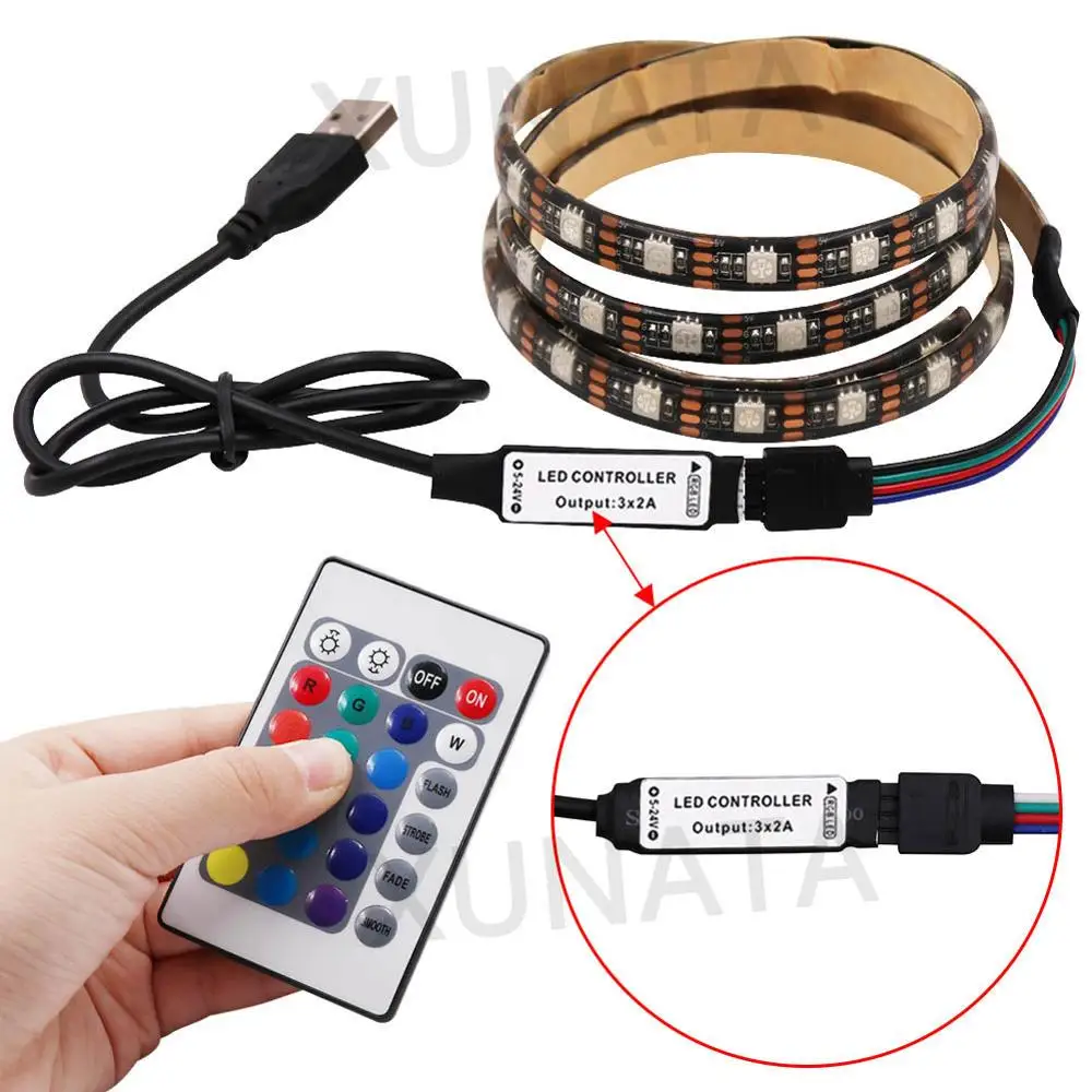 5V USB LED Strip Light 5050 RGB 16 Colors Waterproof Flexible Led Tape TV Back Lights Color Changing with 24Key Remote Control