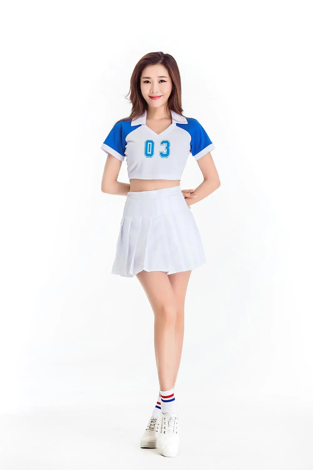 Южнокорейский для женщин команды средней школы для девочек Футбол Баскетбол Детский костюм чирлидерши спортивные Униформа Чирлидера топ с юбкой - Цвет: style C