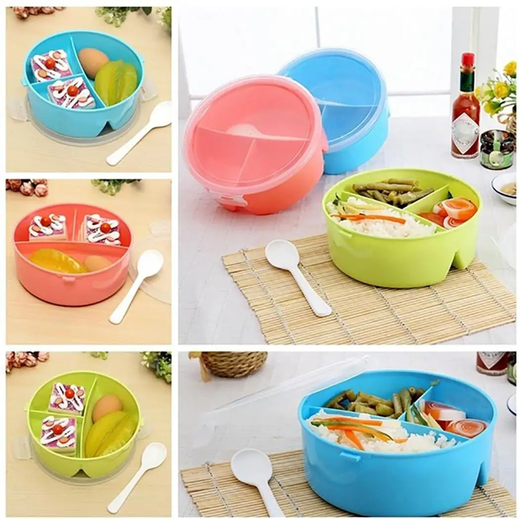 

Portable Lunch Box Divided 3-Grid Healthy Eco-friendly PP Material Food Storage Container Kids Bento Box Portable Dinnerware