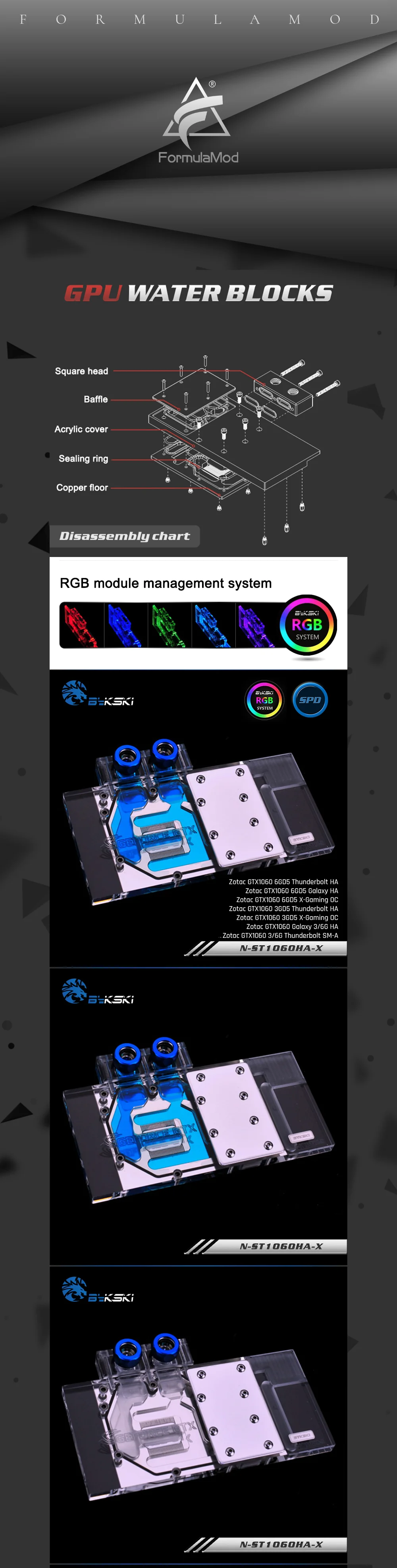 Bykski N-ST1060HA-X, полное покрытие видеокарты водяного охлаждения блок RGB/RBW для Zotac GTX1060 Thunderbolt HA/Galaxy HA/X-Gaming OC