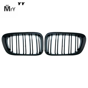 

2pcs For BMW E46 2 Door 2D 3 Series 1999-2002 Car Style Gloss Black Front Kidney Double Slat Grill Grille Car-styling