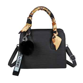 

Women Fashion Hairball Shoulder Crossbody Bag Ribbon Vintage Leather Ladies Hand Bags Brand Messenger Diagonal Bag Female Bolso