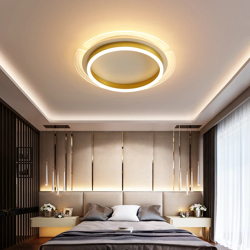 

Modern Bedroom Golden Round LED Ceiling Lamp for Living Room Kitchen Study Nordic Simplicity Panel Light Fixtures Home Decor
