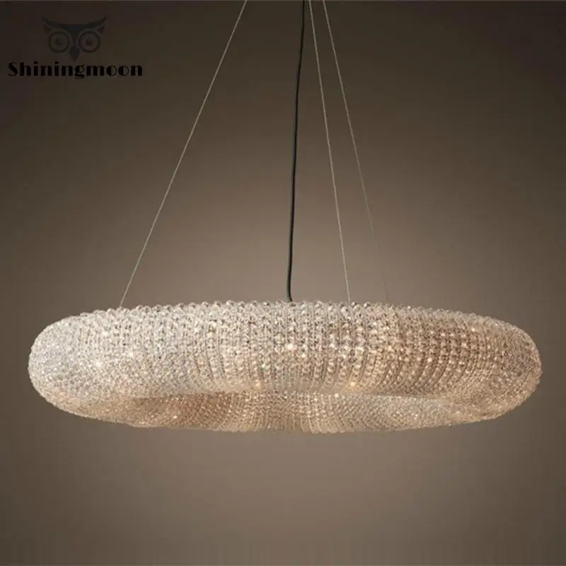 

French Crystal Gold Led Pendant Lights Dinning Room Kitchen Hanging Lamps Modern Living Room Pendant Lamp Annular Light Fixture