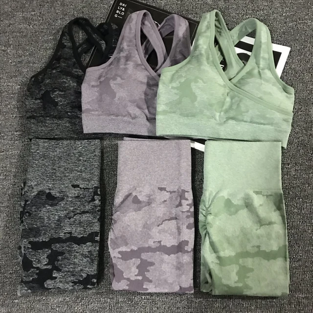 US $18.89 2PCS Camouflage Camo Yoga Set Sports Wear For Women Gym Fitness Clothing Booty Yoga Leggings + Spor