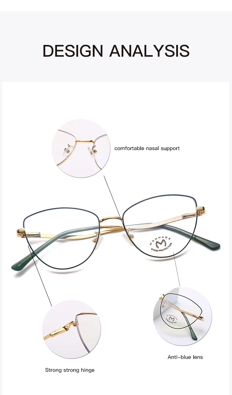 Cat Eye Metal Eyeglasses Frame for Women Men Clear Fake Glasses Women's Computer Eyewear Luxury Rhinestone blue blocker glasses