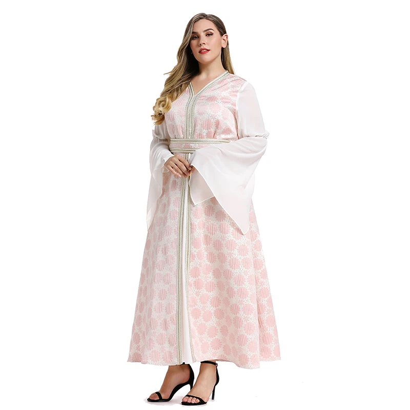 

2019 Toleen Autumn Winter Women Dress Plus Size A Line Dress V Neck Belt Long Sleeve Dress Party Dress Female Pink Dress Vestido