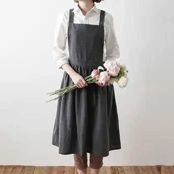 

Aprons Simple Washed Cotton Uniform Adult Aprons for Woman Lady's Kitchen Cooking Gardening Coffee Shop Charcoal grey