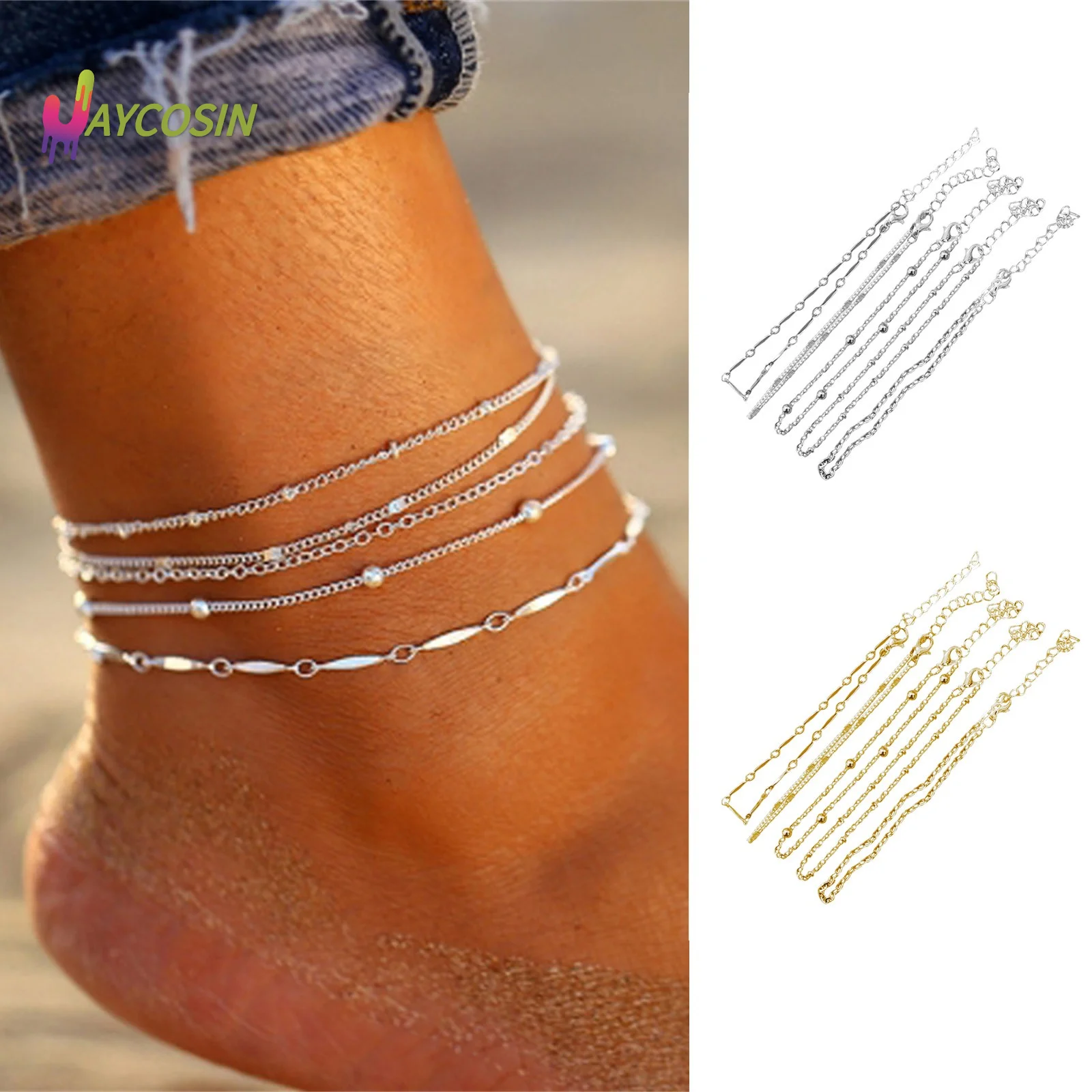 Women's 5pcs Ankle Bracelet Beach Adjustable Chain Anklet Foot Jewelry Summer Anklets On Five-layer Fashion Ank | Украшения и