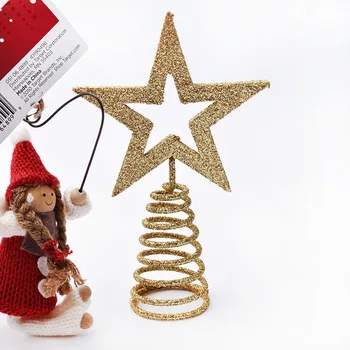 

Christmas tree top star decoration supplies spring plastic glitter five-pointed star snowflake tree head decoration gold silver