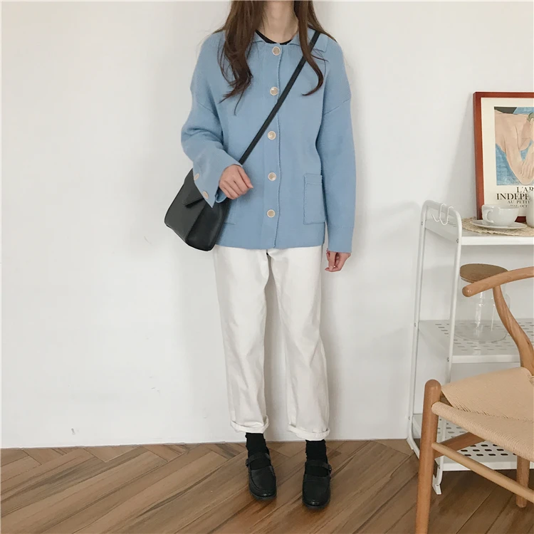 Ulzzang, студенческий стиль, шикарный некрупный Кардиган для девочек, вязаный свитер, женские свитера, Kawaii, Женская Корейская одежда Harajuku, женская одежда