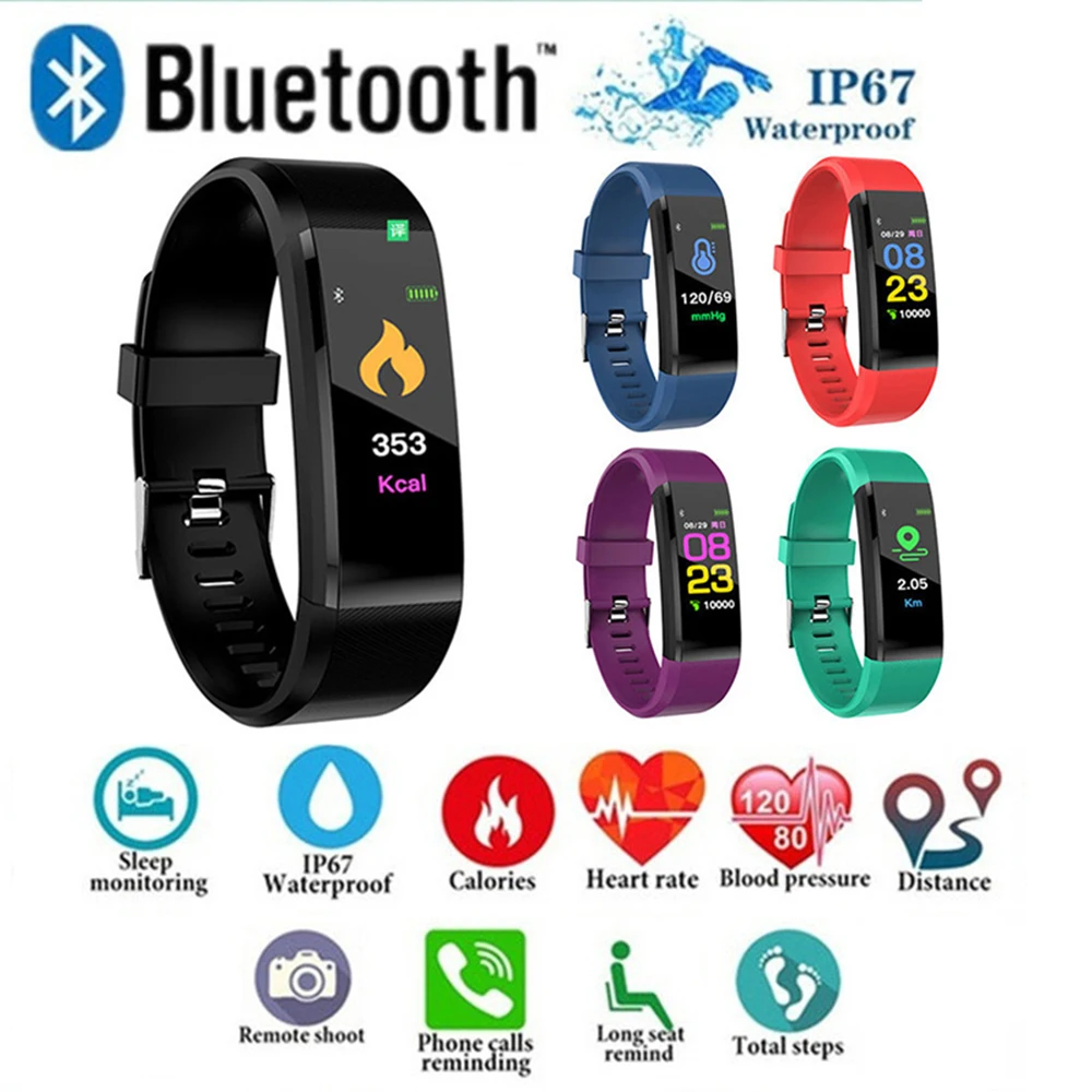 

ID115 PLUS Color Screen Smart Bracelet Sports Bluetooth Watches Fitness Running Walking Tracker Heart Rate Pedometer Smart Band