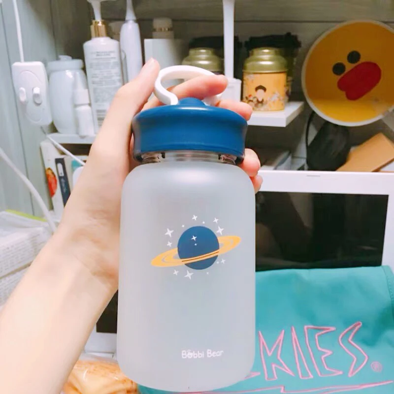 Мини модная Милая бутылка для воды бутылки для воды прекрасный стеклянный мультфильм пространство для взрослых прямая Питьевая 460 мл подарок на день ins