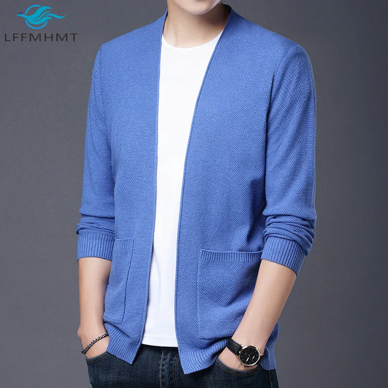 Los hombres de primavera y otoño fino de punto Chaqueta de punto abrigo hombre Color sólido guapo Casual estilo coreano Slim Fit suéter de punto abierto,