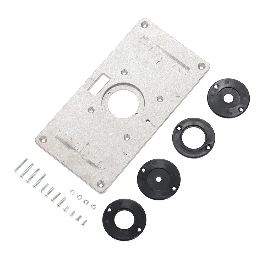 Router Table Insert Plate Woodworking Benches Aluminium Wood Router Trimmer Models Engraving Machine with 4 Rings Tools