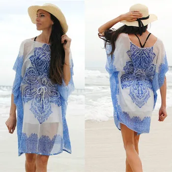 

Beach Tunic Pareo And Dresses Swimsuit Woman Womens Summer Dress Swimsuits New 2019 Printed Chiffon Loose Smock Print Polyester