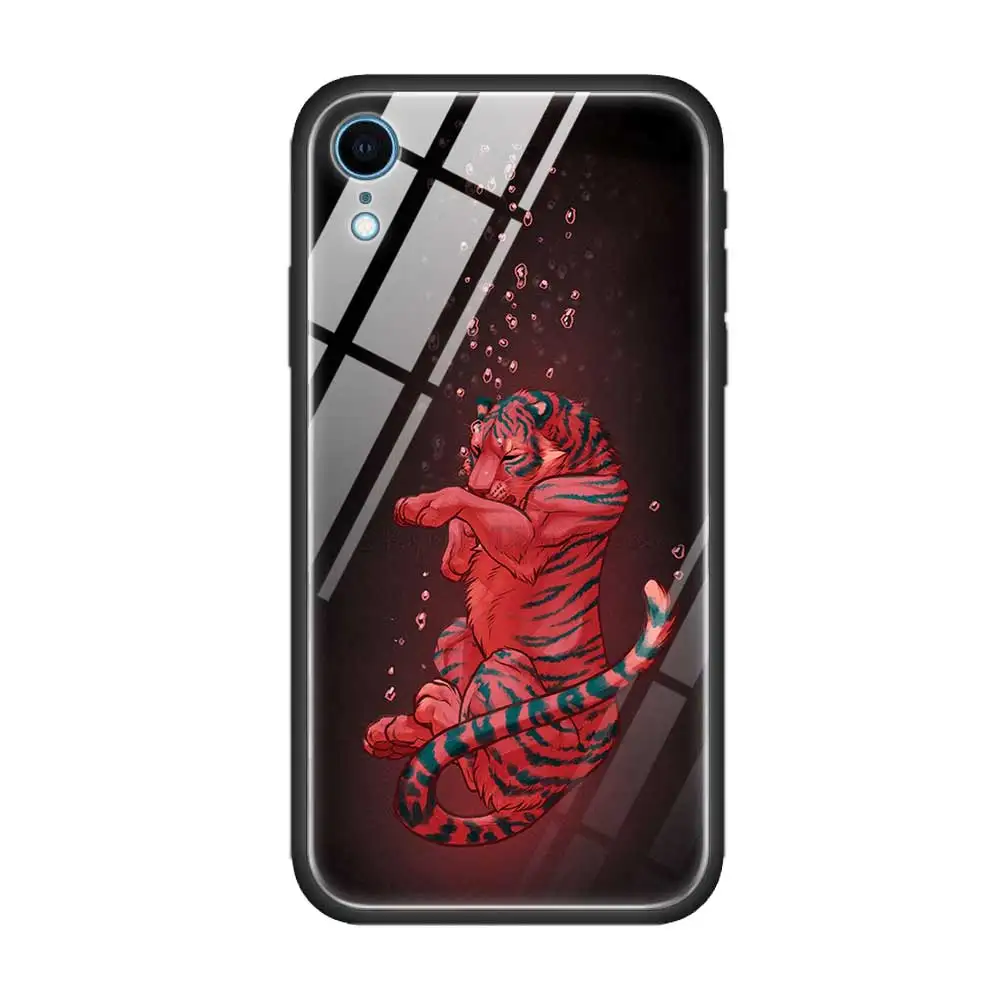 T19 Закаленное стекло чехол для Apple iPhone 8 7 6 6S Plus чехол для iPhone 11 11Pro XS MAX XR X абстрактный тигр на Луне - Цвет: T19