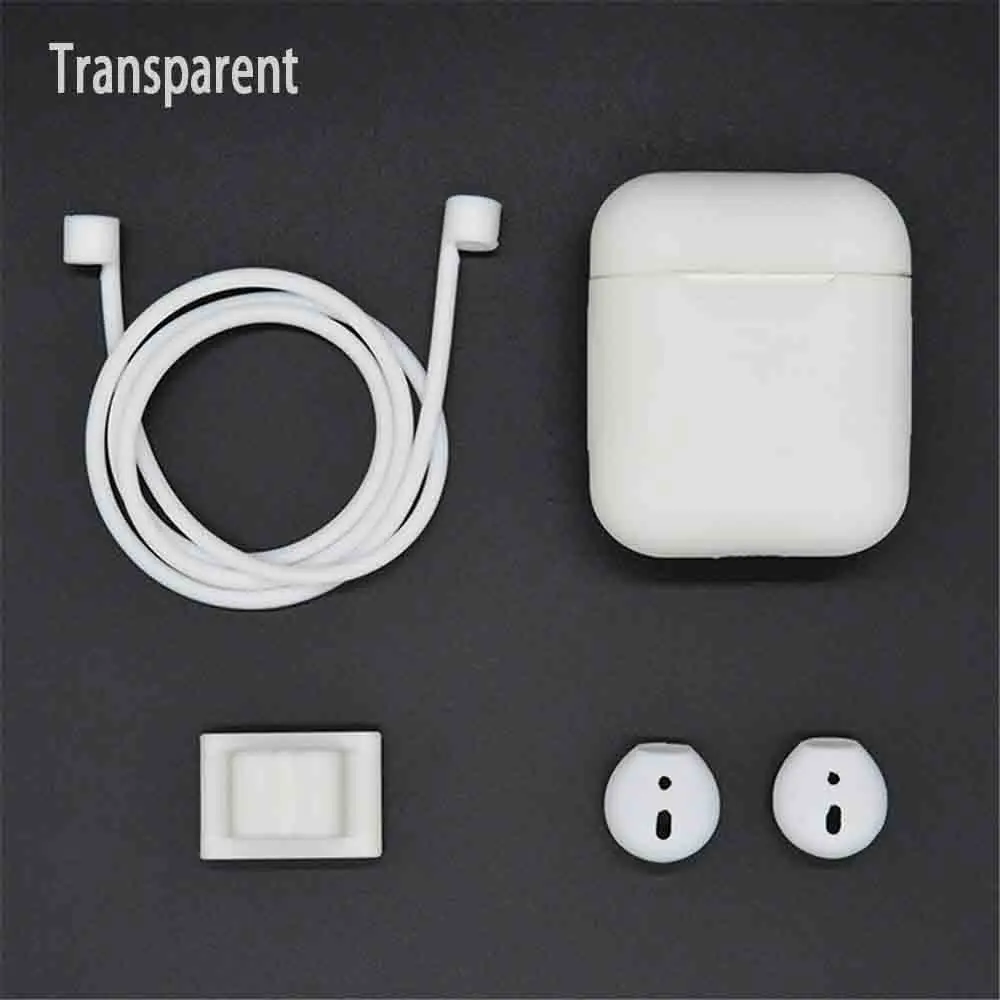 Для Apple AirPods комплекты защита от потери провода защитный противоударный силиконовый чехол для наушников для зарядки чехол для наушников с крючками - Цвет: transparent