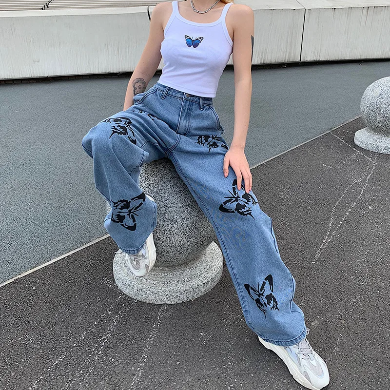 

Women Jeans 2020 Summer New Light Blue Loose Retro High Waist Overalls Slim Long Wide Leg Jeans Streetwear Fashion Solid Cotton