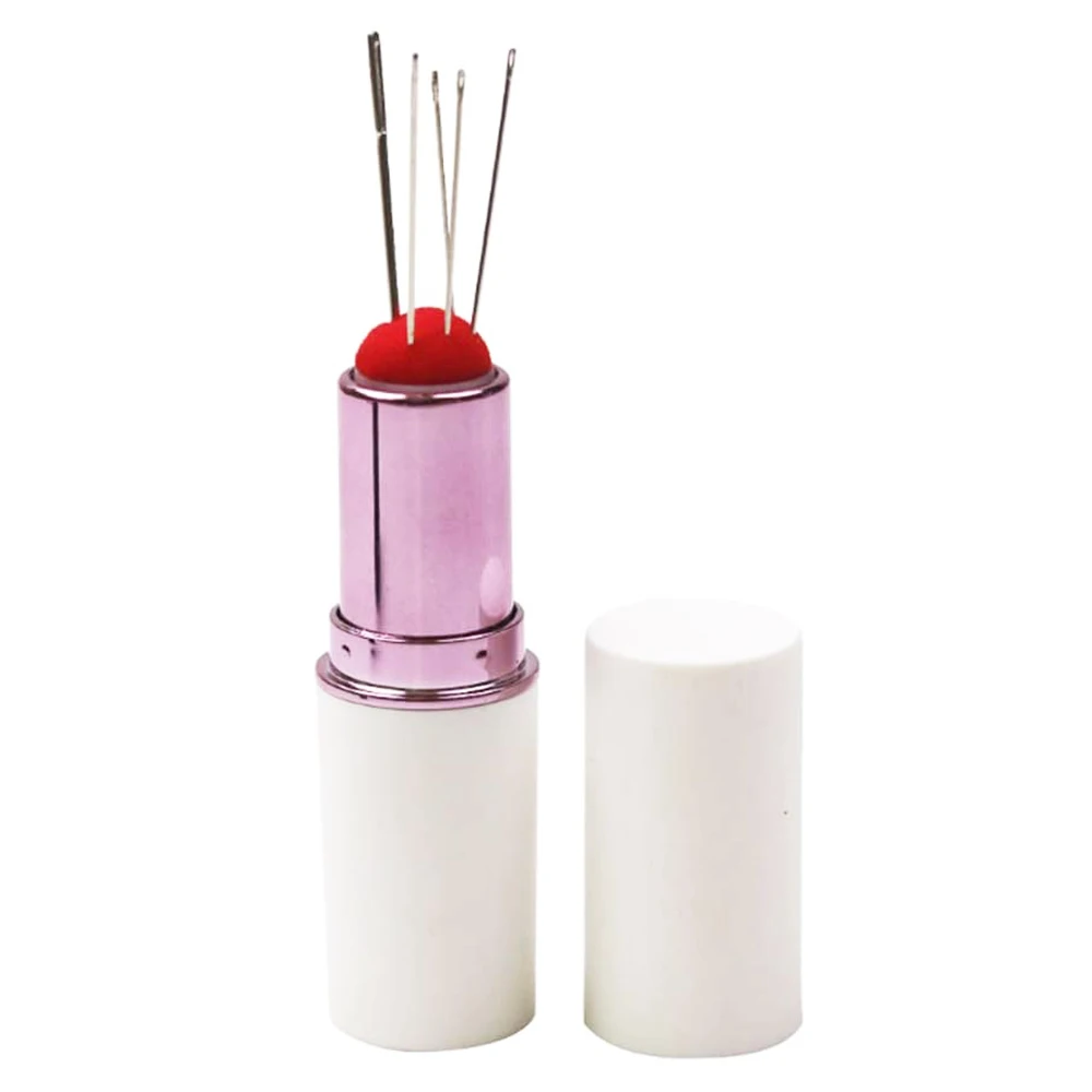 4PCS Lipstick Needles Pin Cushion with 20 pcs Hand Sewing Needles Portable 
