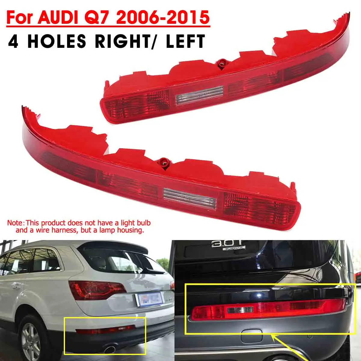 

Audew 4 Holes Right Left Rear Bumper Red Housing Lens Lamp Protector Tail Brake Stop Light Fog Reflector For AUDI Q7 2006-2015