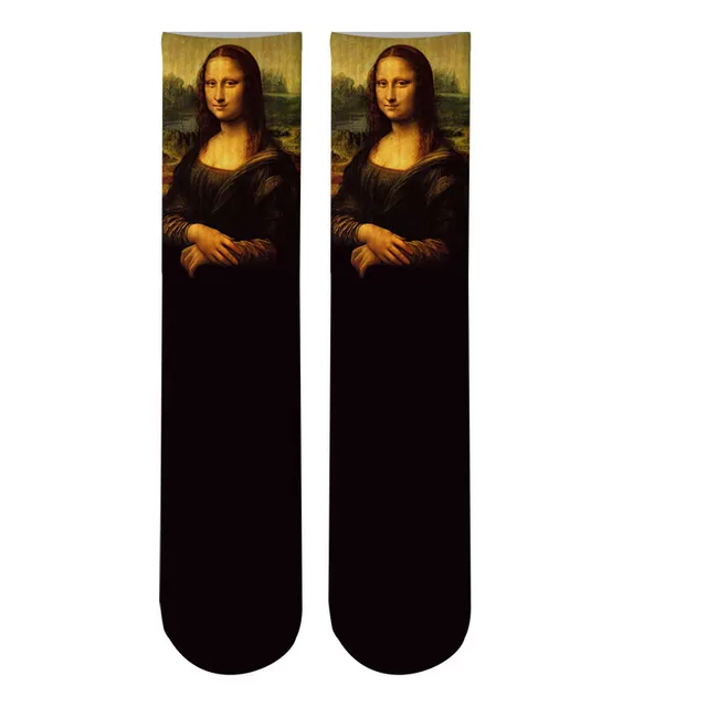 Mona Lisa Retro Printed Art Socks For Unisex Fashion Funny Famous Painting Long Socks Van Gogh Starry Night Women Cotton Socks Style5
