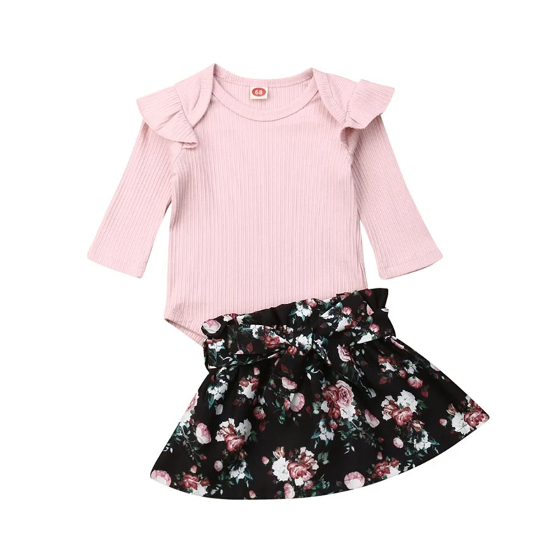 2019 New Products Toddler Kids Baby Girl Infant Clothes Set Autumn Ruffle Romper Tops Floral Print Skirt Outfits 0-24M | Мать и ребенок