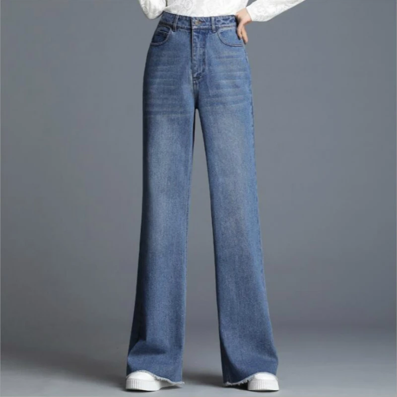 

2019 autumn and winter office lady cotton loose plus size female women girls brand wide leg pants jeans clothes