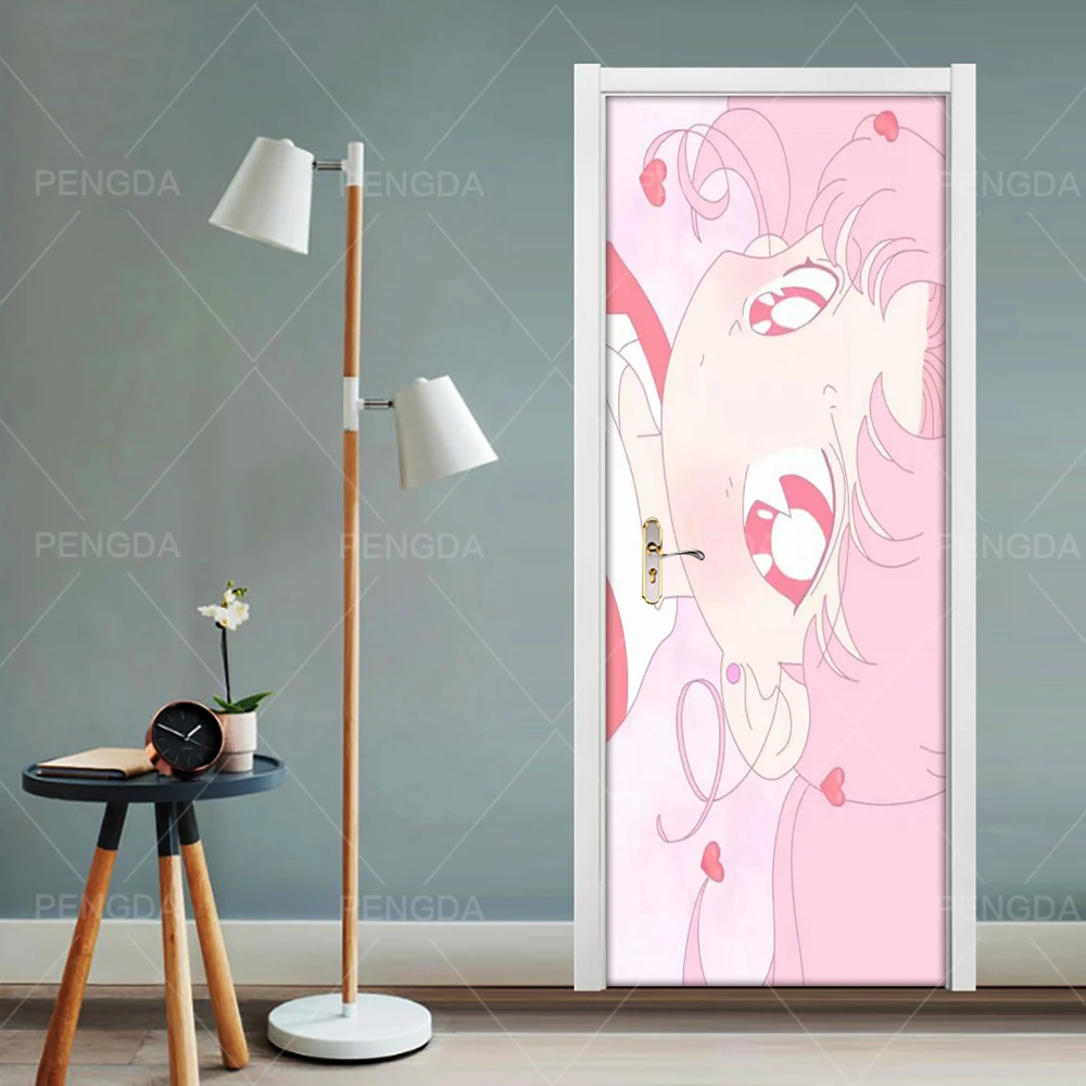 Печать 3D дверь самоклеющаяся наклейка моряк рисунок с Луной плакат с героями Аниме Бумажные цветы для гостиной водонепроницаемый стикер искусство