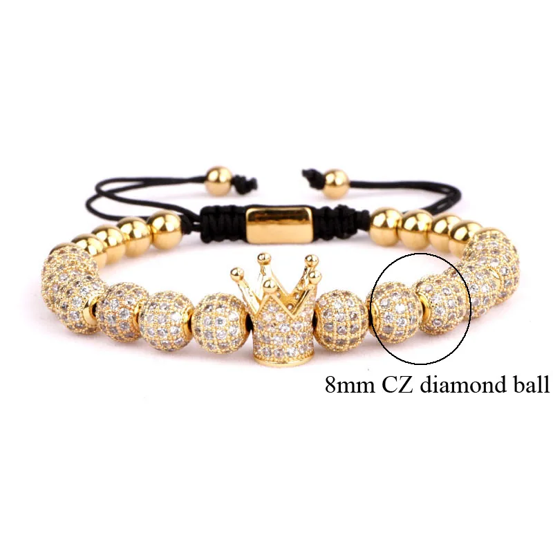 New Fashion Men Jewelry Bracelet Luxury CZ Micro Pave Crown Onyx Beads Stainless Steel Roman Bangle Bracelet men - Image 4