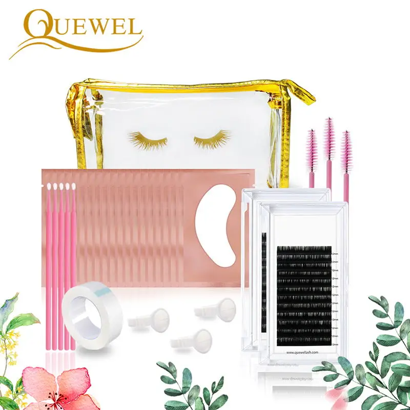 

Quewel Disposable Eyelash Extension Set False Eyelashes Tools Kit Lashes Graft Eye Patches Glue Ring Brush Beauty Makeup Bag