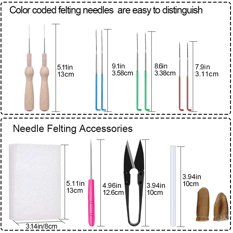 MIUSIE Multicolor Wool Fiber DIY Wool Felt Kit Handle Felt Toys Making Fabric Materials Handcraft Needle For Beginners