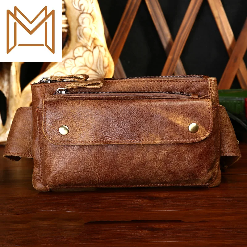 

Leisure Time Man Pocket Outdoor Sport More Function Messenger Chest Package Head Layer Cowhide Genuine Leather Male Package