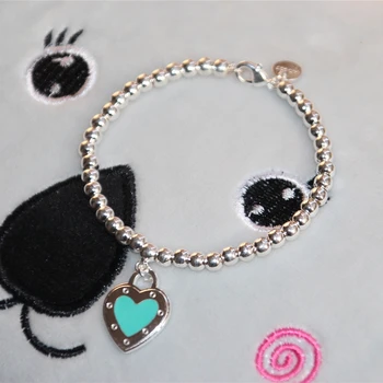 

1:1 S925 Sterling Silver Bracelet Genuine Bead Bracelet Heart-Shape Pendant Bracelet Women Fine Jewelry Free Shipping