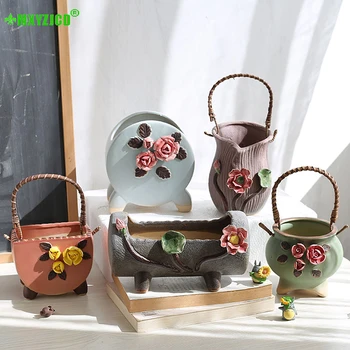 

Ceramic Flower Pot Cartoon Flower Basket Craft Succulent Plant Pot Item Storage Container Home Decorations Accessories