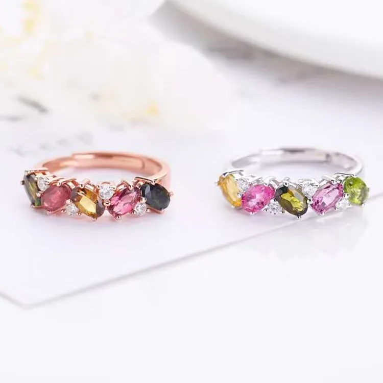 

Fashion Gemstone Hand Jewelry Ring Undertake Inlaid 925 Silver Inlaid Natural Tourmaline Ring