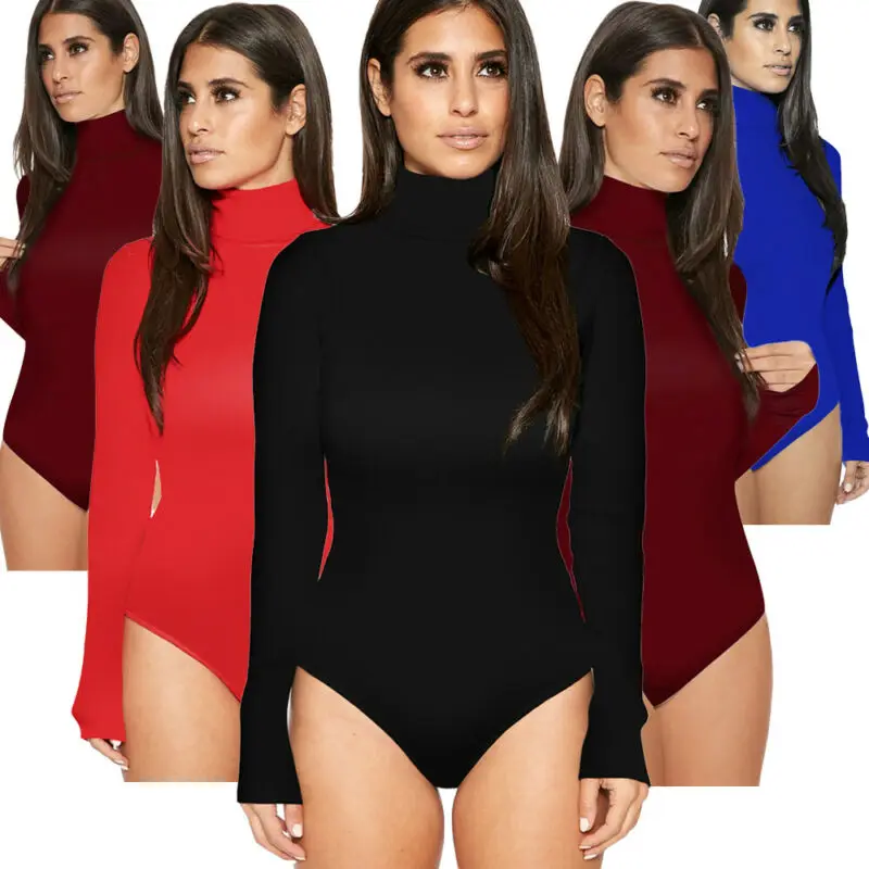 

Women Long Sleeve Turtle Neck Solid Color Slim Bodysuit Ladies Stretch Party Basic Classic Leotard Top Jumpsuit