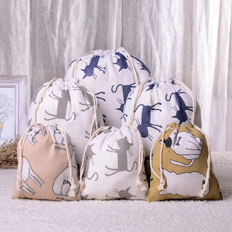 

Casual Women Drawstring Shopping bag Eco Reusable Folding Grocery Cloth Underwear Pouch Case Cartoon Travel Home Storage bag