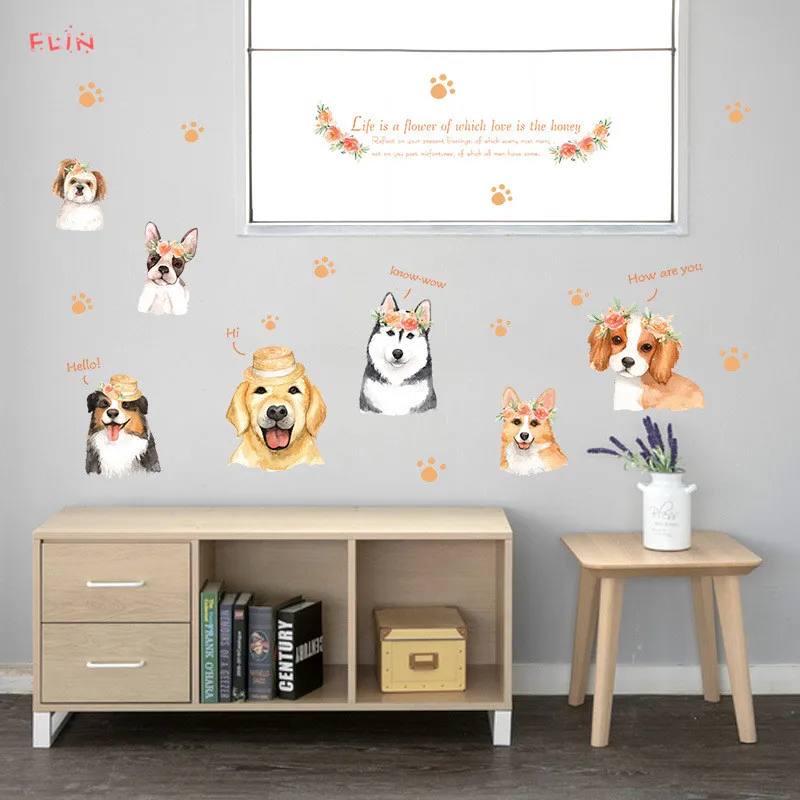 

Dogs Cats Wall Sticker Door Window Wardrobe Fridge DIY Wall Sticker Decoration for Kids Room Home Decor Cartoon Animal Art Decal