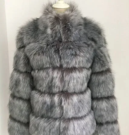 Silver fox color ZADORIN размера плюс зимняя верхняя одежда меховое пальто из искусственного меха женская куртка с высоким воротником и длинным рукавом из искусственного меха fourrure abrigos mujer - Цвет: Silver fox color