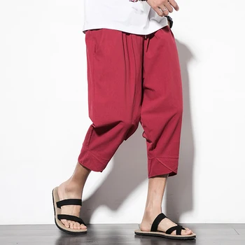

2020 Summer Mens Cotton Linen Harem Pants Male Loose Casual Calf-Length Pants Solid Baggy Pants Trousers Plus Size m-5XL
