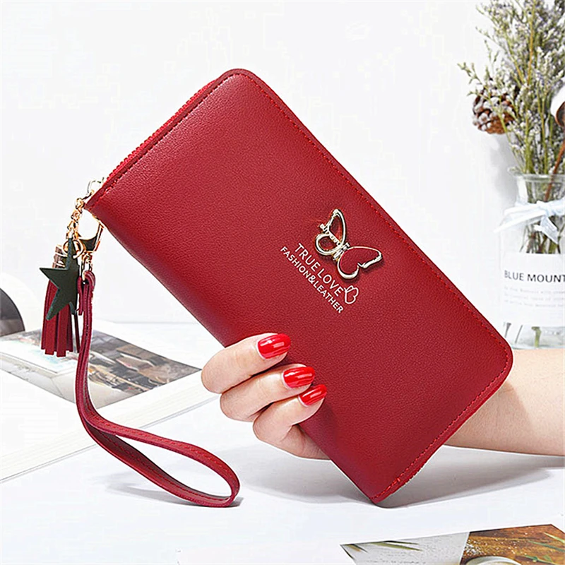 

Fashion Butterfly Decoration Long PU Leather Wallet Woman Luxury Purse Money Coin Bag Girls Card Holder Pouch Handbag 2019