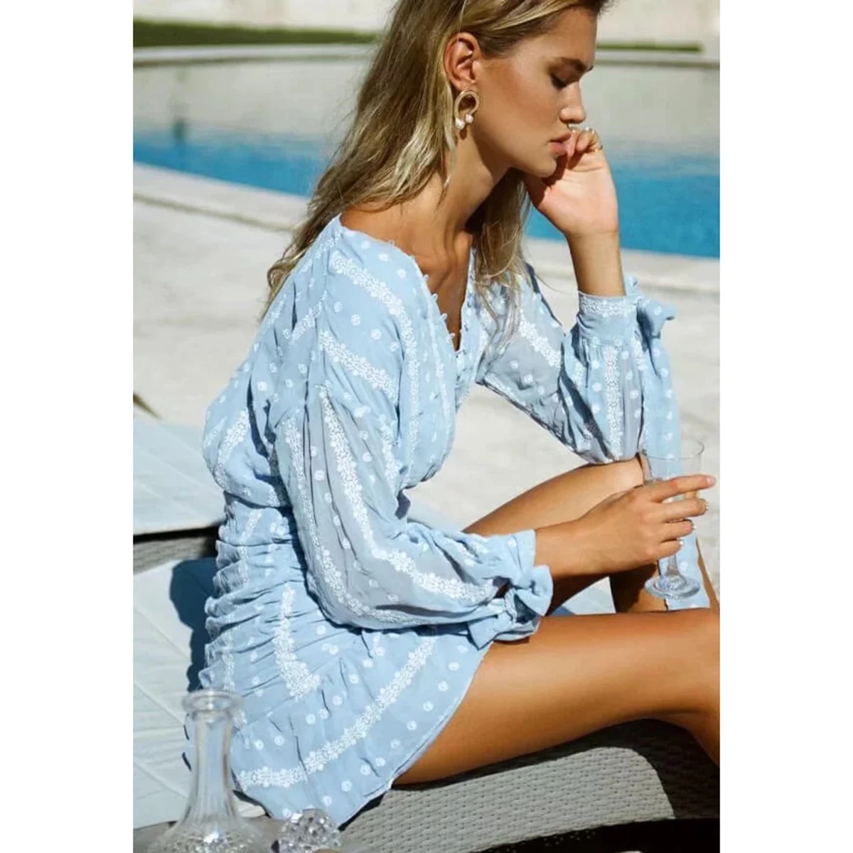 

Bodycon Embroidery Mini Dress Sexy V Neck Long Sleeve Vintage Chic Vestidos 2019 Summer Elegant Casual Women Evening Party Dress