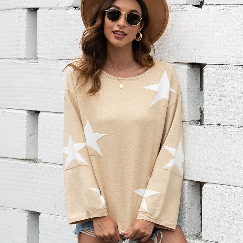 

GEOMETRIC Knitted Women's autumn jacket Five-pointed star Patchwork Female Knitwear Oversize fall 2020 women Female Jumper